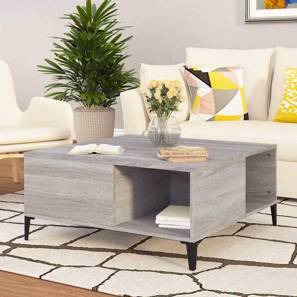 vidaXL Tavolino da salotto quadrato in legno e metallo, Grigio Sonoma, L 80 x P 80 x H 36,5 cm