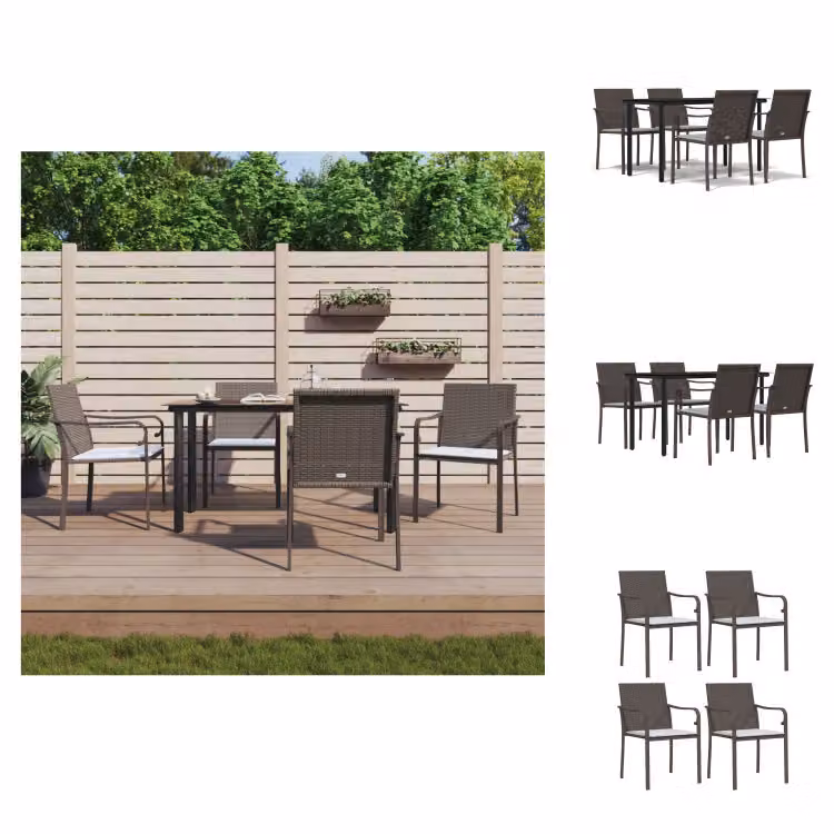 vidaXL Set da pranzo da giardino 5 pezzi con cuscini in polirattan e acciaio - Set di mobili da giardino