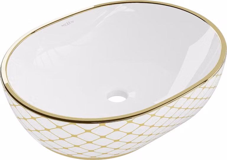 Mexen Viki lavandino da appoggio 48 x 35 cm, bianco/oro motivo a griglia - 21054809