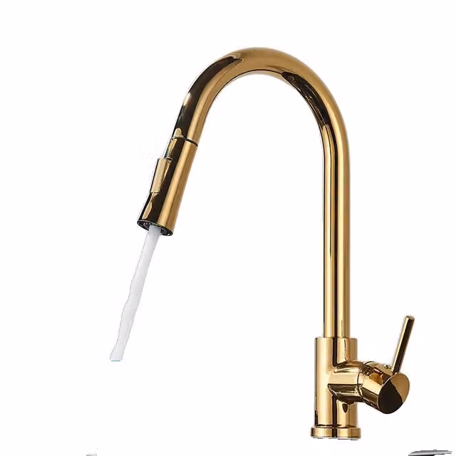 Rubinetto da cucina, Funzione spray estraibile, Design contemporaneo, Oro lucido no sense