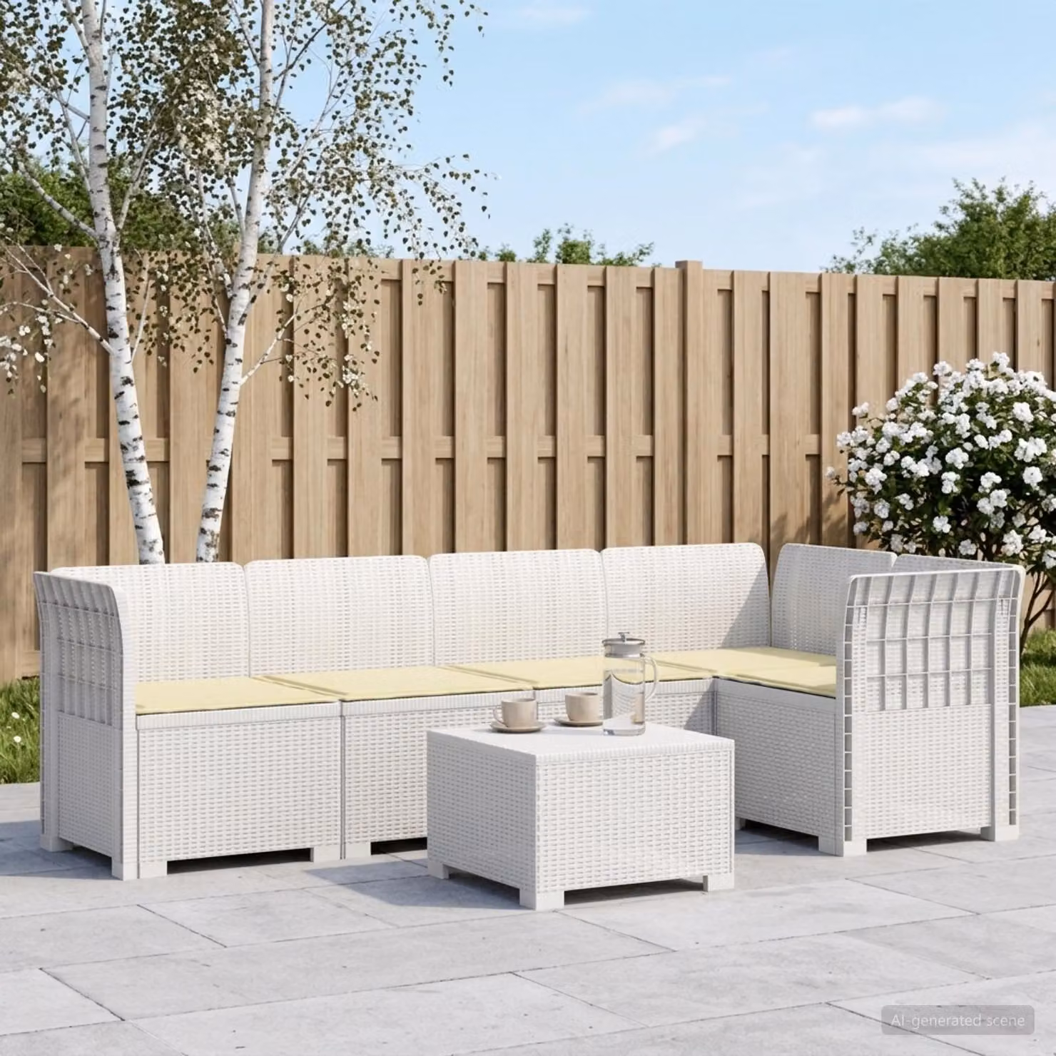 vidaXL Divano da Giardino a L con Cuscini Imbottiti in Stile Rattan Bianco