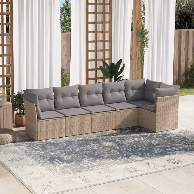 Set Divano da Giardino 6 pz con Cuscini Beige in Polyrattan 3217659
