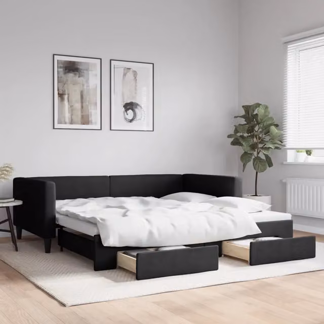 Divano Letto Estraibile con Cassetti vidaXL in Tessuto Nero L/P/H: 223 x 100 x 68 cm