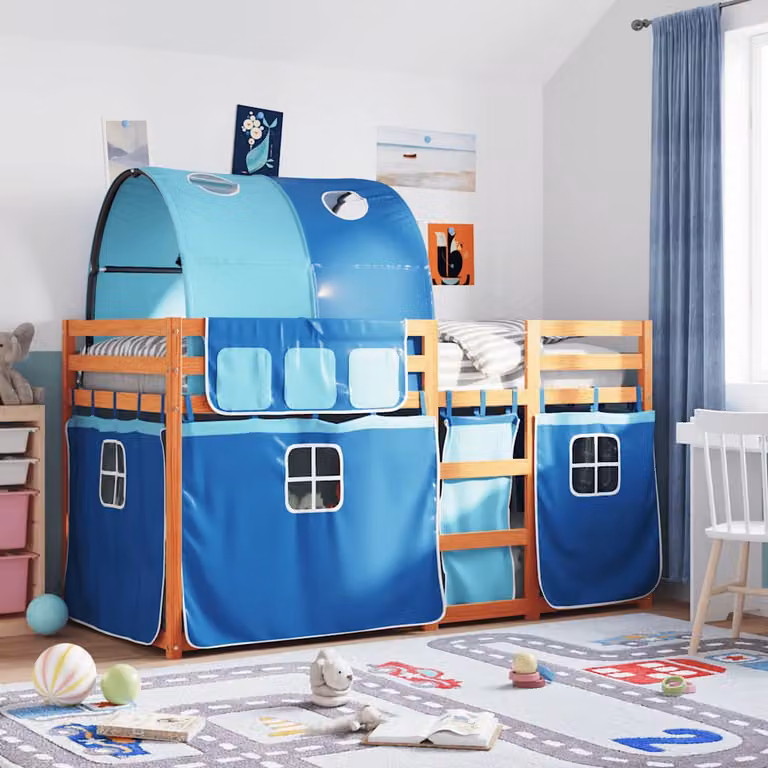 vidaXL Letto a Castello per Bambini in Legno di Pino Massello Blu, L/P/H: 190 x 90 x 165 cm