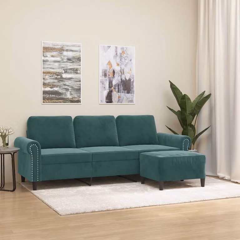 Maison Exclusive - Divano a tre posti con poggiapiedi, verde scuro, 180 cm, velluto