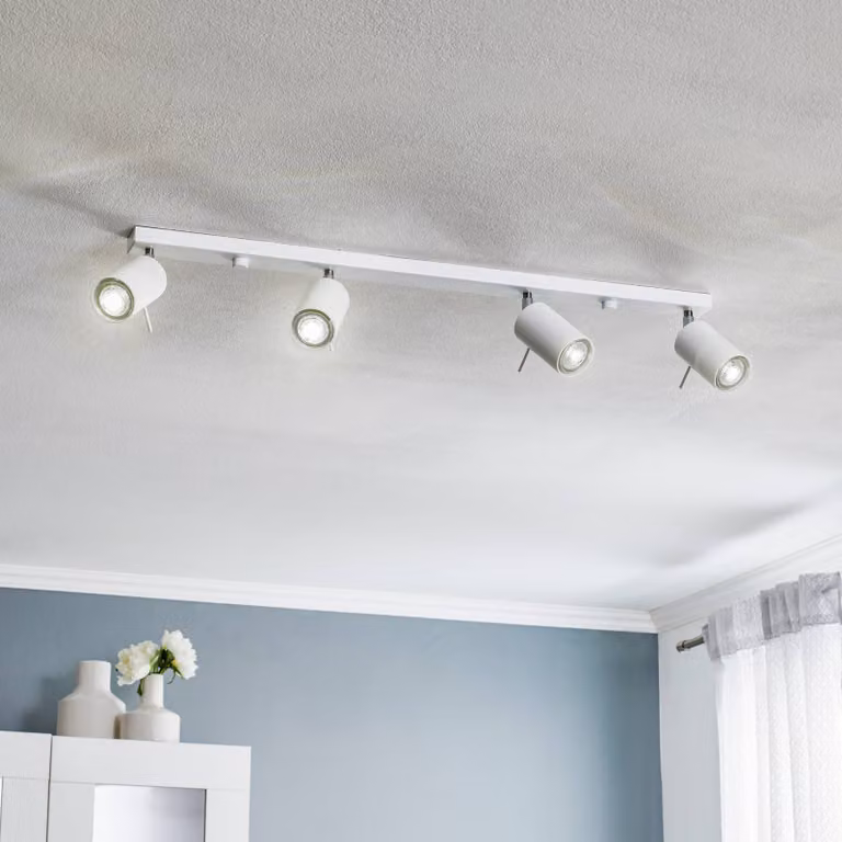 Faretto da soffitto Round, bianco, 4 luci lineari Round SOLLUX LIGHTING, dimmerabile, Bianco / Opale, Soggiorno / Sala da pranzo, Metallo, Moderno