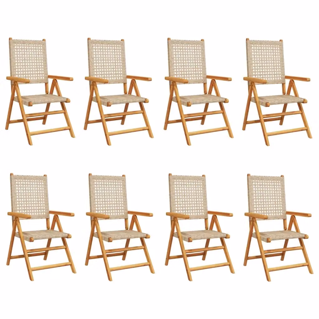 Set di 8 sedie da giardino reclinabili vidaXL in polyrattan beige e legno di acacia oliato con braccioli – 2