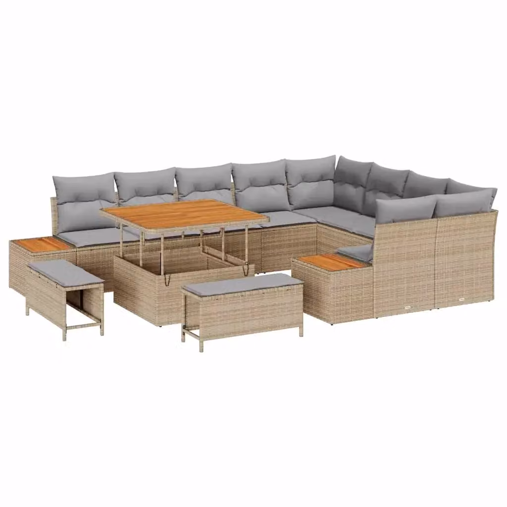 Set Divano da Giardino vidaXL a forma a U con 11 posti, colore Beige, con cuscini e tavolino da esterno, struttura in metallo e tessuto – 2
