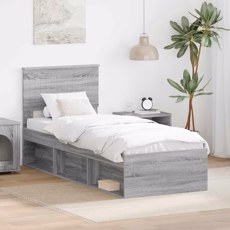 Struttura del letto moderna vidaXL in pino massello con doghe rigide, Grigio, L 80 x P 190 cm