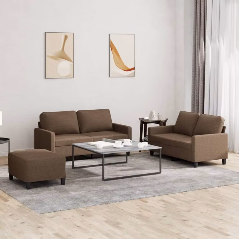 Maison Exclusive - Set divano 3 pezzi con cuscini in tessuto marrone