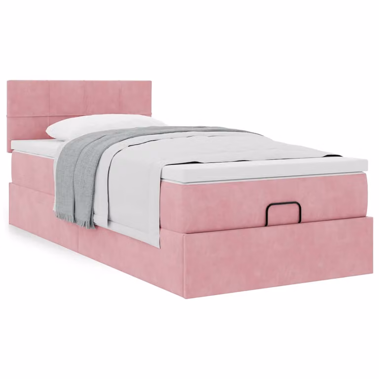 vidaXL Struttura Letto con Materasso e Base a Sollevamento in Velluto Rosa e Bianco, L 100 x P 200 x H 88 cm