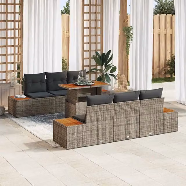 Set Divano da Giardino 7 pz Grigio Poly Rattan 3358768