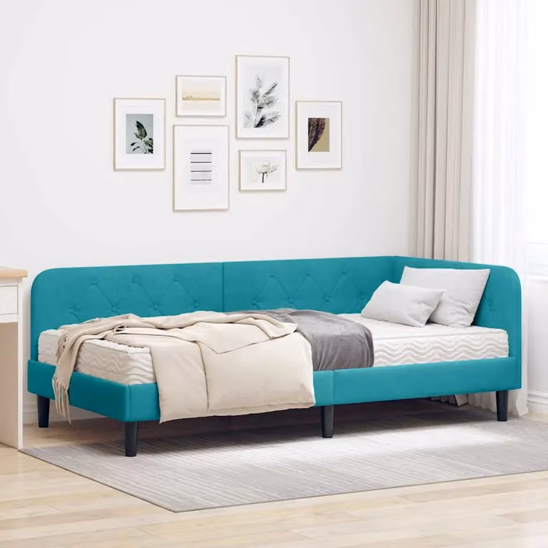 Cornice del letto ad angolo vidaXL in velluto turchese, L/P/H: 90 x 190 cm