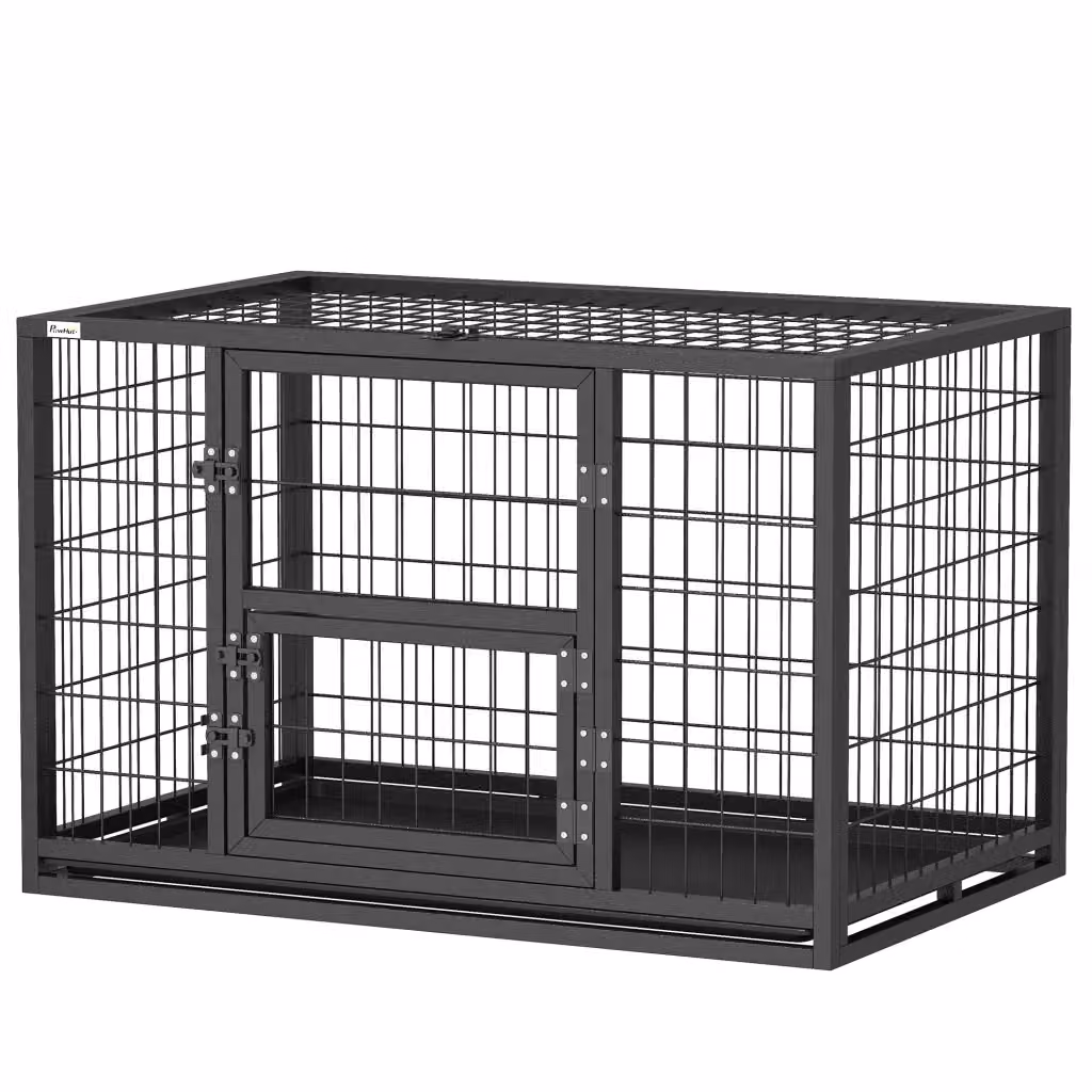 Cuccia per cani interna Zephmum con porta e tetto, colore nero, L 94 cm x P 60 cm x H 64 cm – 2