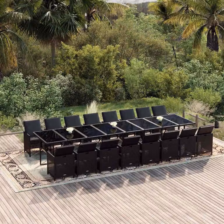 Set da pranzo da giardino vidaXL in polyrattan nero con 17 pezzi e cuscini