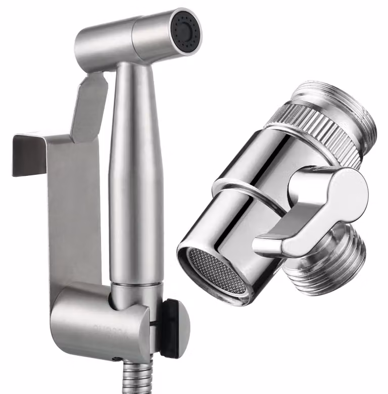 Set doccia Tecmolog WS024F7 per lavabo, in acciaio inossidabile, con doccetta manuale e miscelatore per bidet