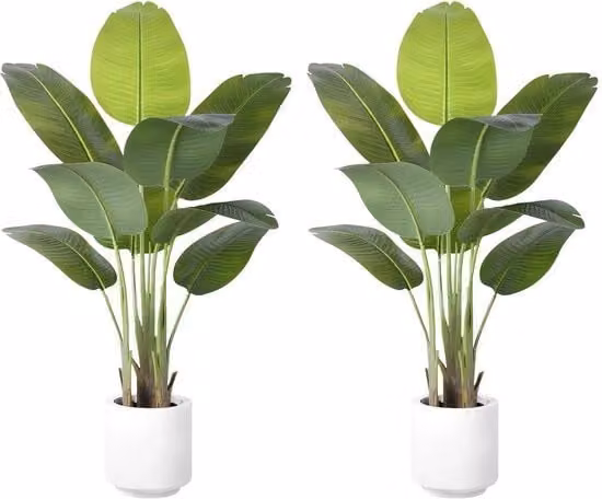 Due pezzi di piante artificiali di paradisiera 120 cm grandi come vere con 9 foglie artificiali come vere con vaso bianco piante grandi per decorazione di casa ufficio camera da letto bagno giardino