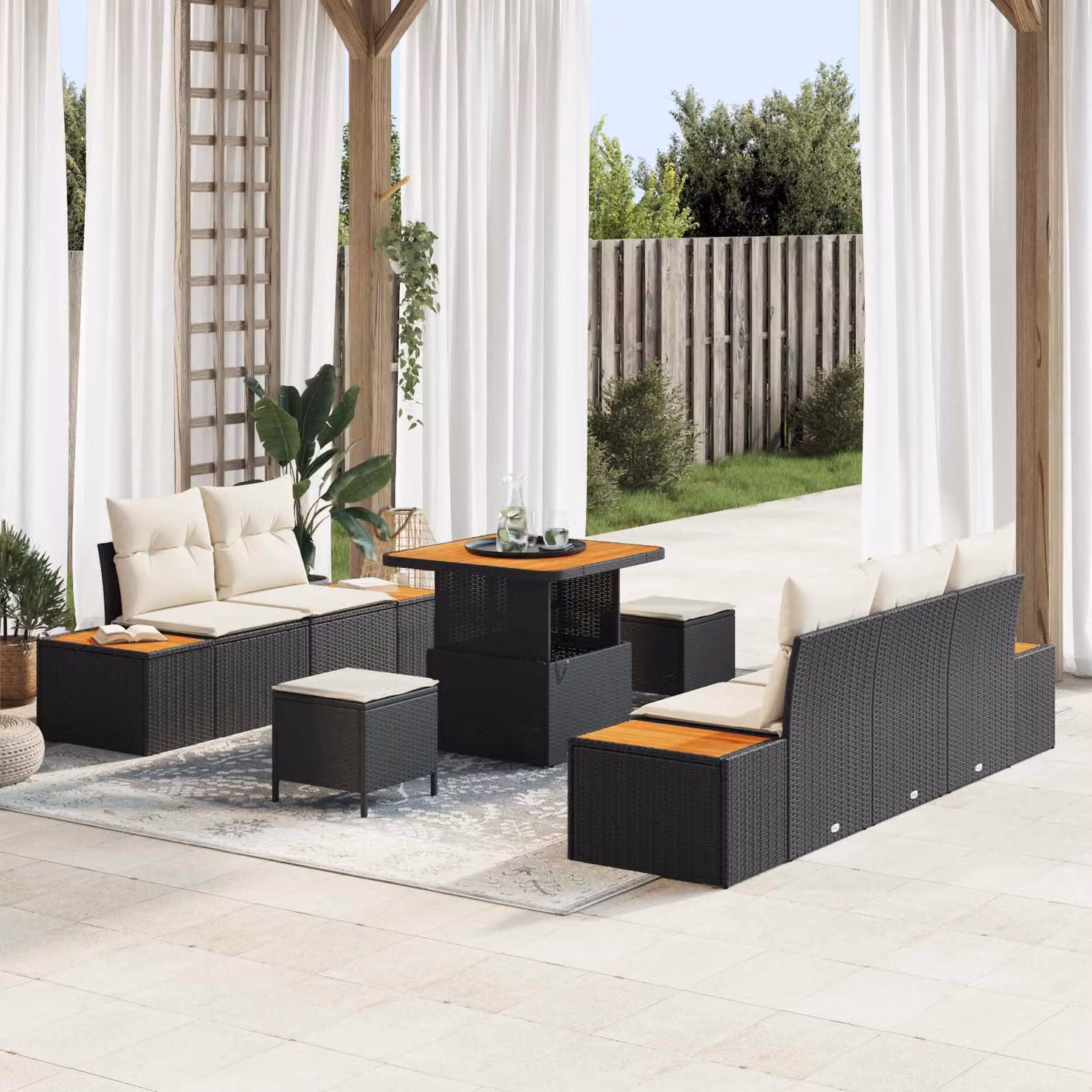 Set Divano da Giardino vidaXL 8 Pezzi con Cuscini Nero e Beige in Acciaio Verniciato a Polvere – 1