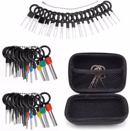 Set per la rimozione di connettori per il settore automobilistico, set di 59 pezzi per la rimozione di connettori, set di utensili per la rimozione di connettori con contenitore, adatto alla maggior parte dei connettori