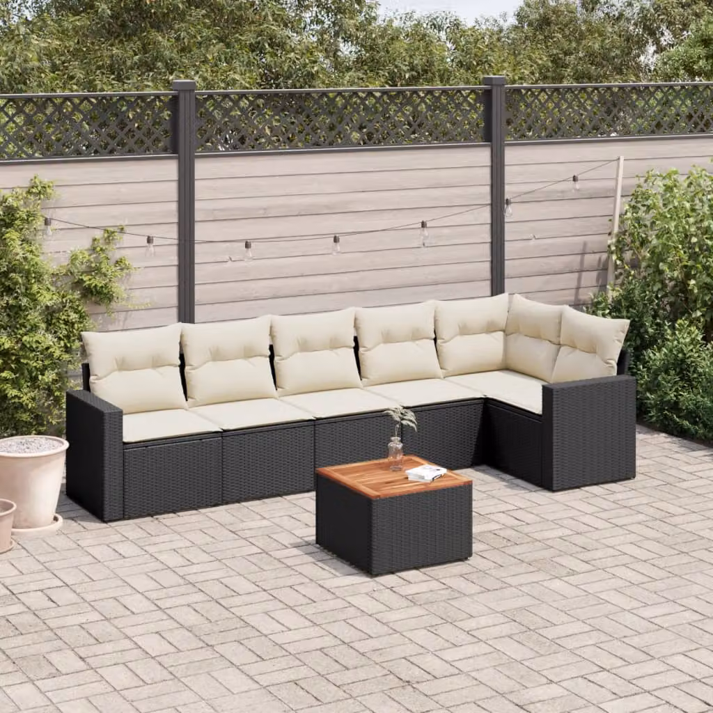 vidaXL Set Divani da Giardino a L con Polyrattan e Cuscini, 7 Pezzi, Nero – 1