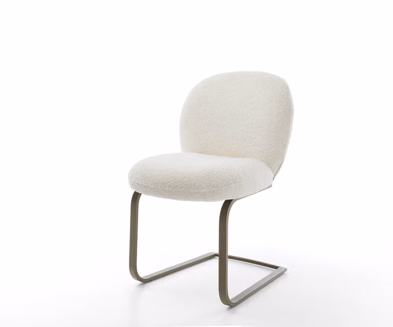 DELIFE Sedia a dondolo Nube-Flex, rivestita in tessuto bouclé bianco. Sedia a dondolo dal design minimalista, con finitura effetto titanio e imbottitura in molle insacchettate