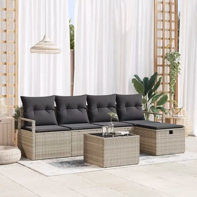 Set di divani 6 pz 5-Numero di posti Grigio chiaro polyrattan 3359171
