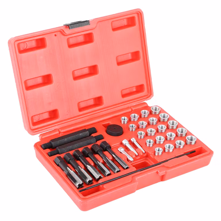 set di 33 pezzi per la riparazione della filettatura delle candelette Set di utensili per la filettatura delle candelette con inserto a rubinetto guida perno