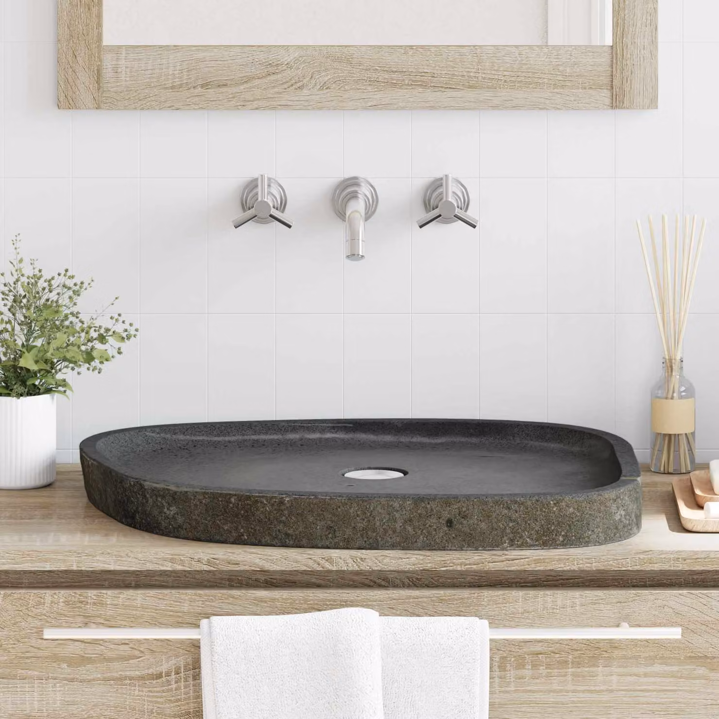 Lavabo in pietra fiume grigio vidaXL L: 65 cm, P: 50 cm, H: 6 cm