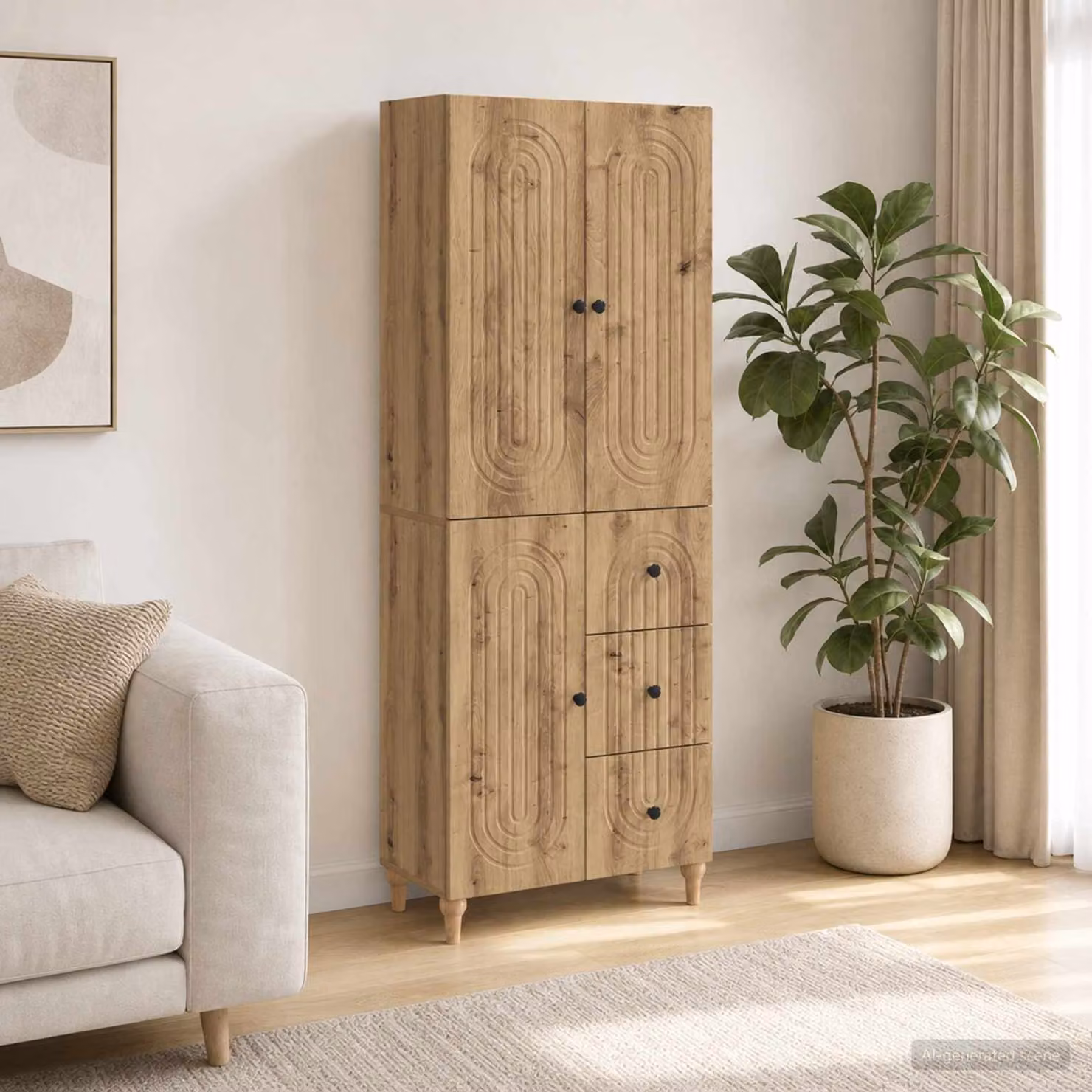 Set di 2 armadi moderni vidaXL in legno color rovere marrone con ripiani, cassetti e illuminazione integrata