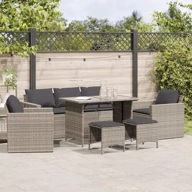 Set Divano da Giardino 6pz con Cuscini Grigio Chiaro Polyrattan 3213554