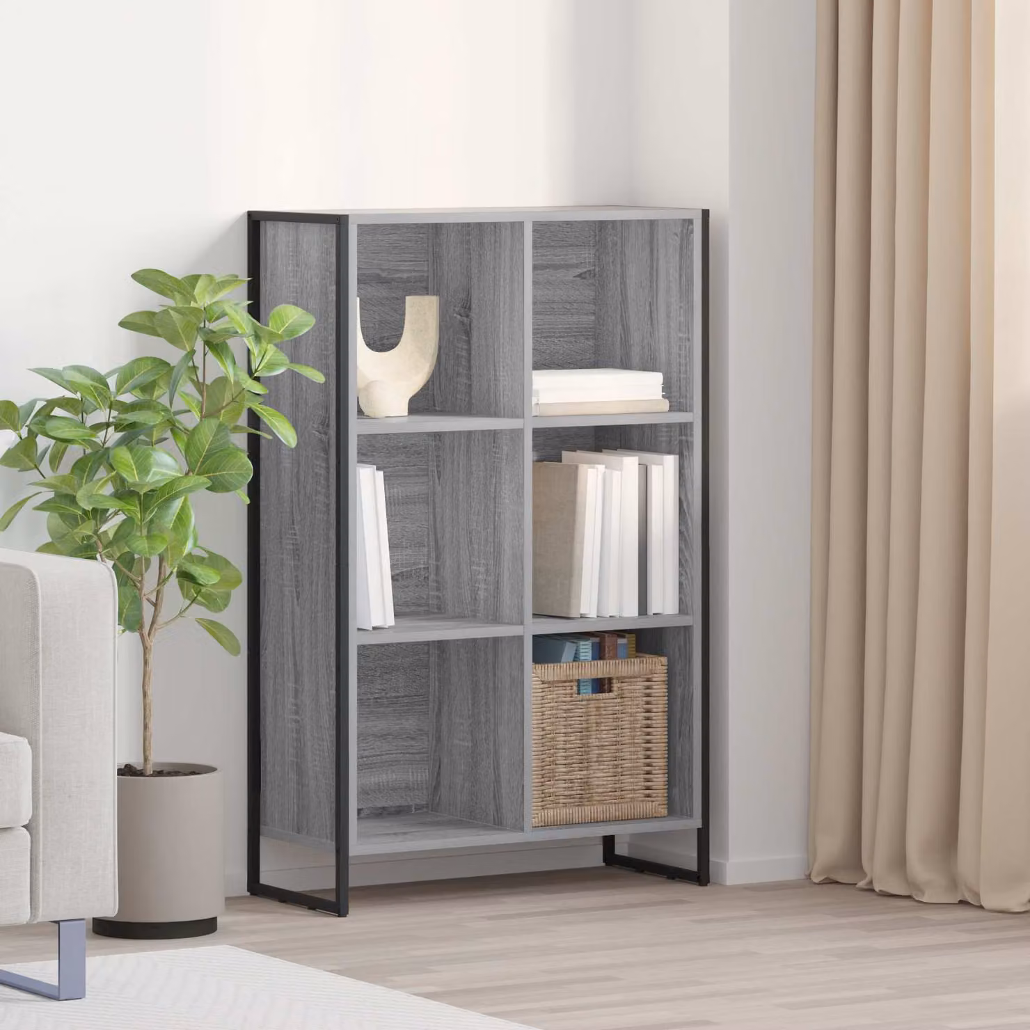 vidaXL Armadio per Libri in Stile Industrial Grigio con Pannello Posteriore L: 99.5 cm, P: 30 cm, H: 108.5 cm