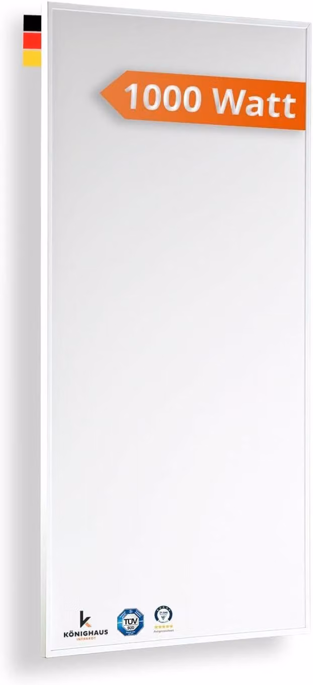 Riscaldamento a infrarossi da 1000 W - Modello ecologico - per ambienti da 14 a 26 m² | SÜD, pannello riscaldante a infrarossi a risparmio energetico, riscaldatore elettrico con protezione contro il surriscaldamento