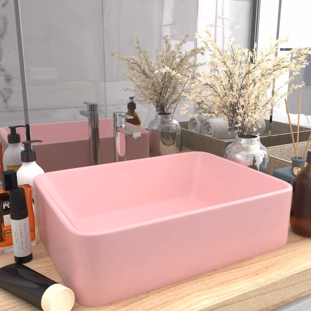 The Living Store Lavabo rosa opaco 41x30x12 cm in Vetroceramica