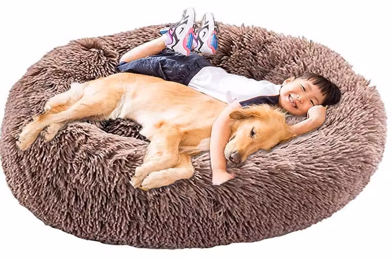 Cuccia ortopedica XXL per cani di grossa taglia, lavabile, rotonda, antistress, confortevole, color marrone
