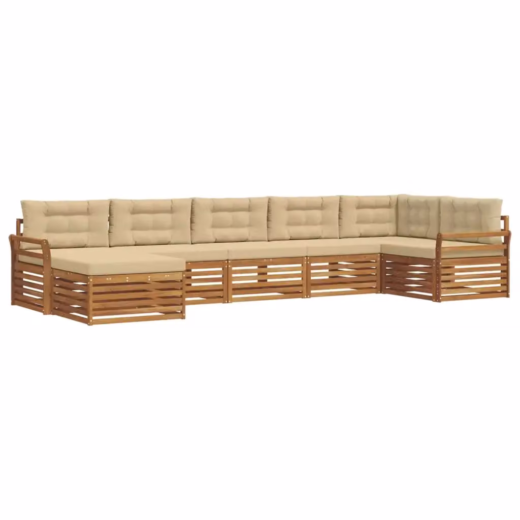 Set di divani da esterno a L con ottoman vidaXL in legno di acacia, colore beige e sabbia, composto da 7 pezzi con cuscini inclusi – 2