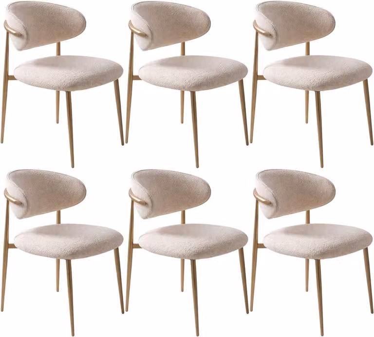 6 sedie in stile moderno, colore beige, per soggiorno accogliente, in tessuto e metallo, nuove