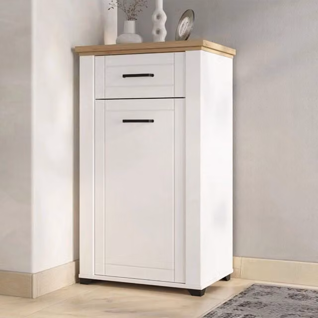 Mobile da ingresso DMORA Rogeno con cassetto e ante, Bianco Opaco, L: 60.5 cm, P: 41 cm, H: 105 cm – 1