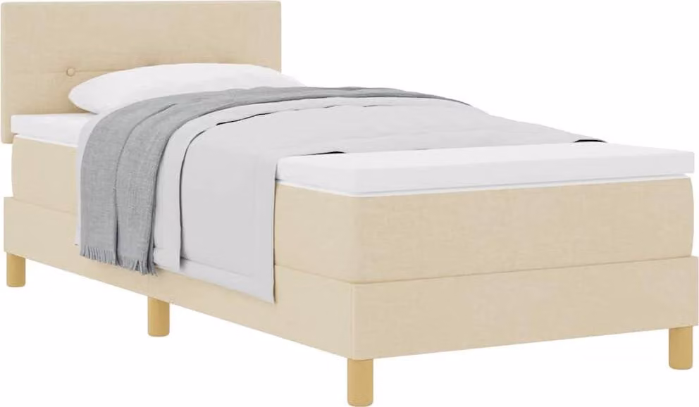 Letto a molle con materasso crema 100 x 200 cm in tessuto