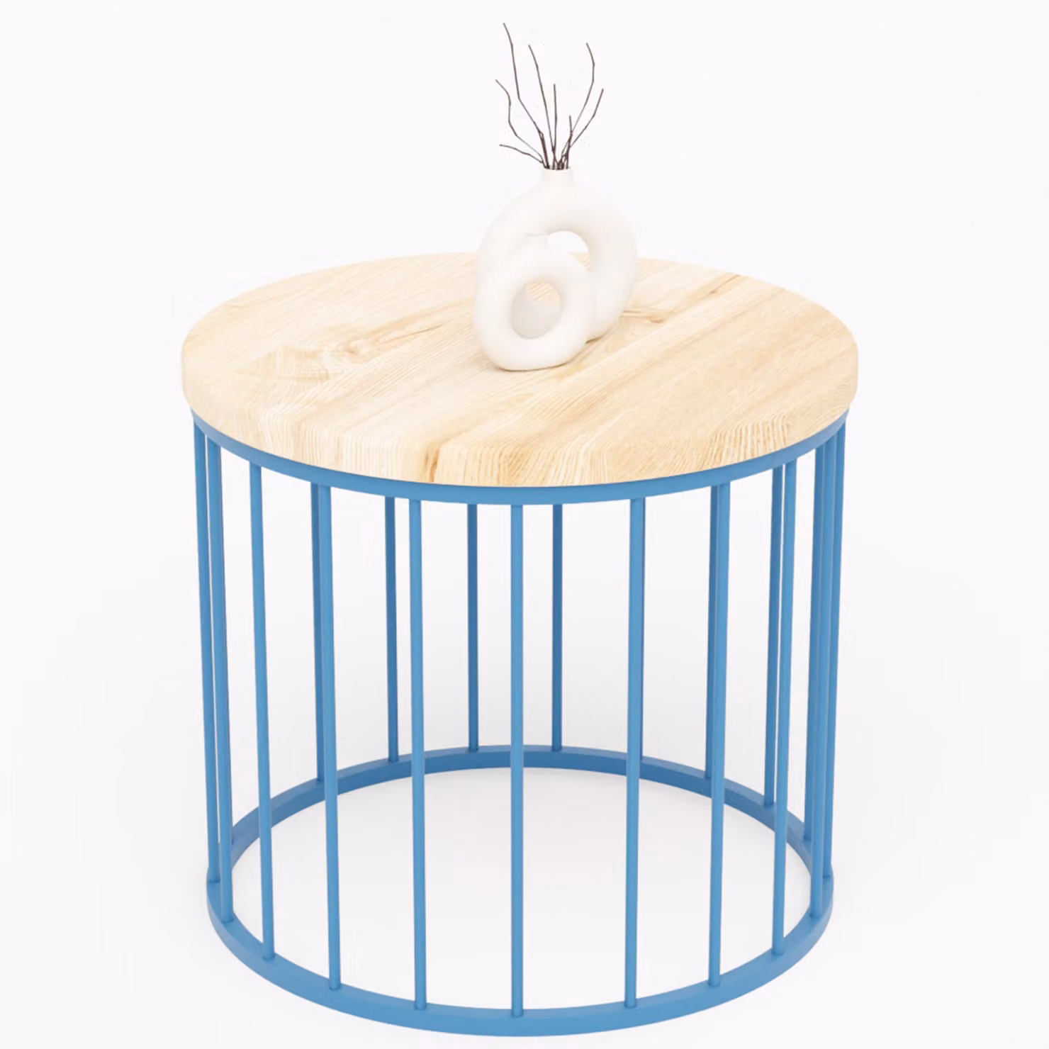LAMO Manufaktur Tavolino da salotto rotondo in legno e metallo 50 x 42 cm - Tavolino da caffè, tavolo soggiorno, tavolinetto da salotto - Tavolo rotondo, design moderno - Colore: naturale, gambe: blu