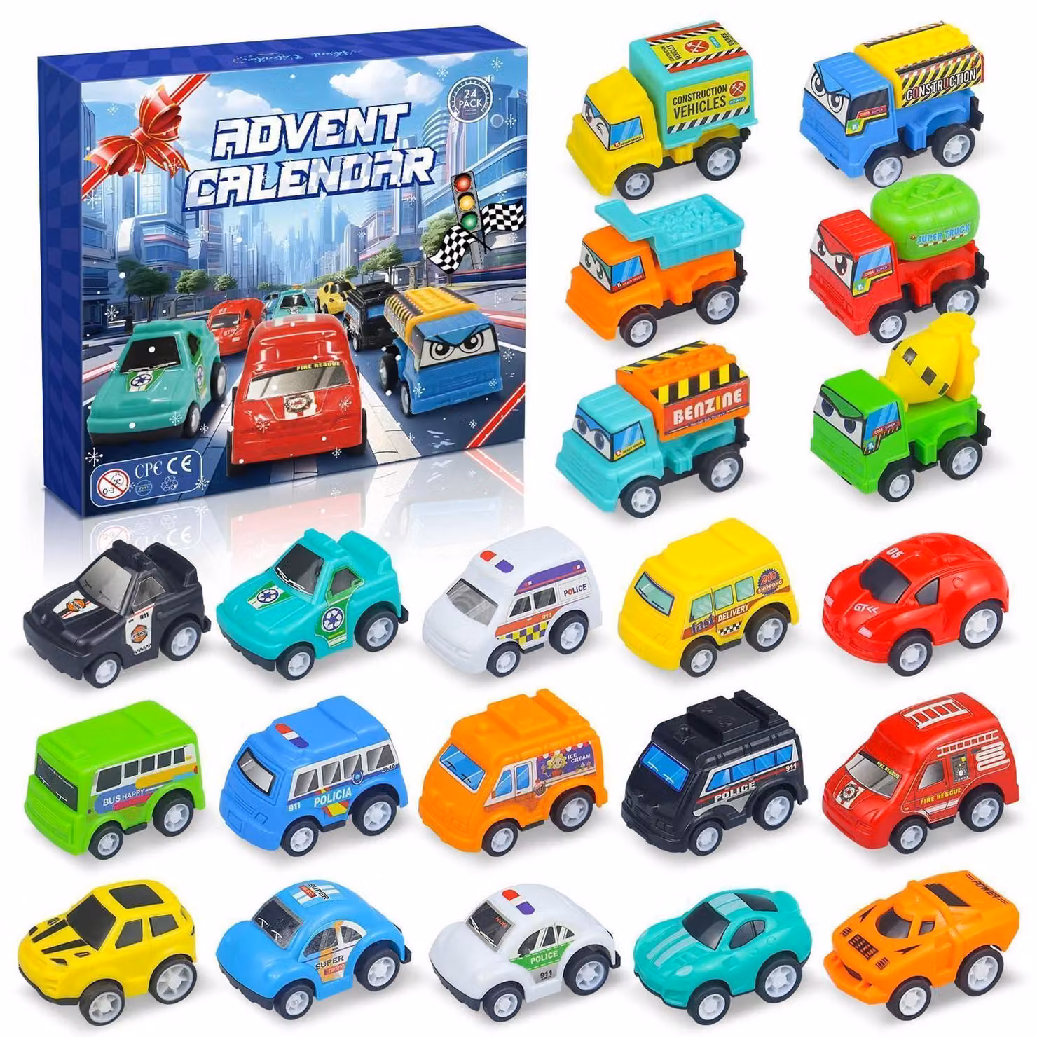 Calendario dell'Avvento 2026 per bambini, ideale per ragazzi, con tema auto. Calendario con 24 giorni di avvento, contenente macchinine giocattolo e veicoli da costruzione