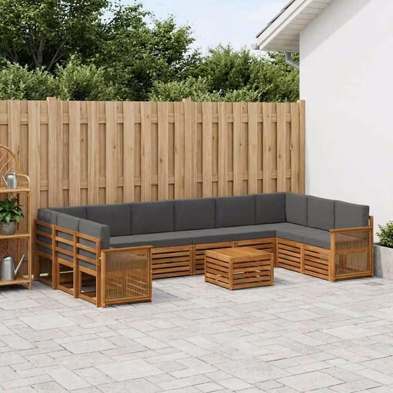 Set di divani da esterno vidaXL 8 pz in legno di acacia con cuscini, colore naturale e antracite