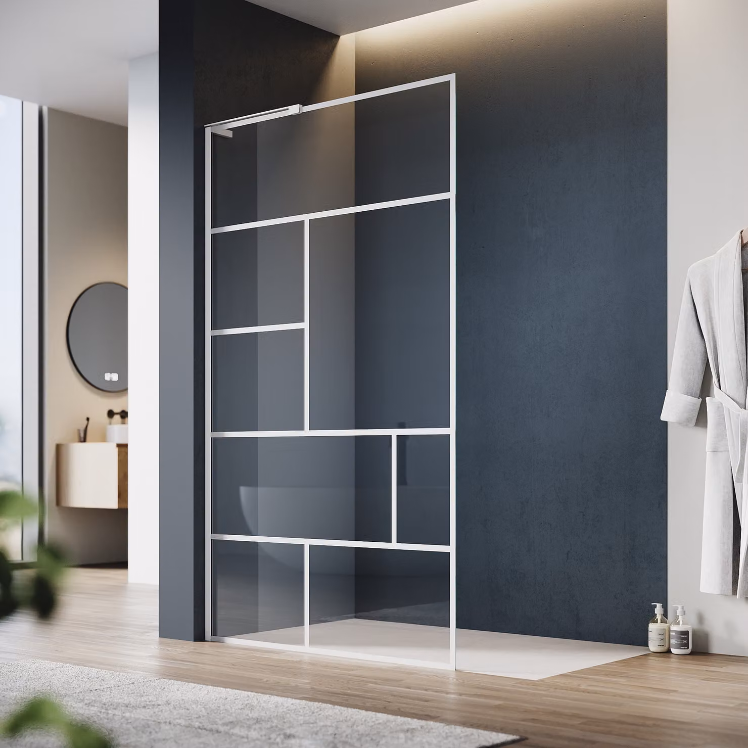 Schermo doccia SONNI 120x200cm walk in shower NANO 6 mm monofacciale, cabina doccia in vetro facile da pulire - bianco