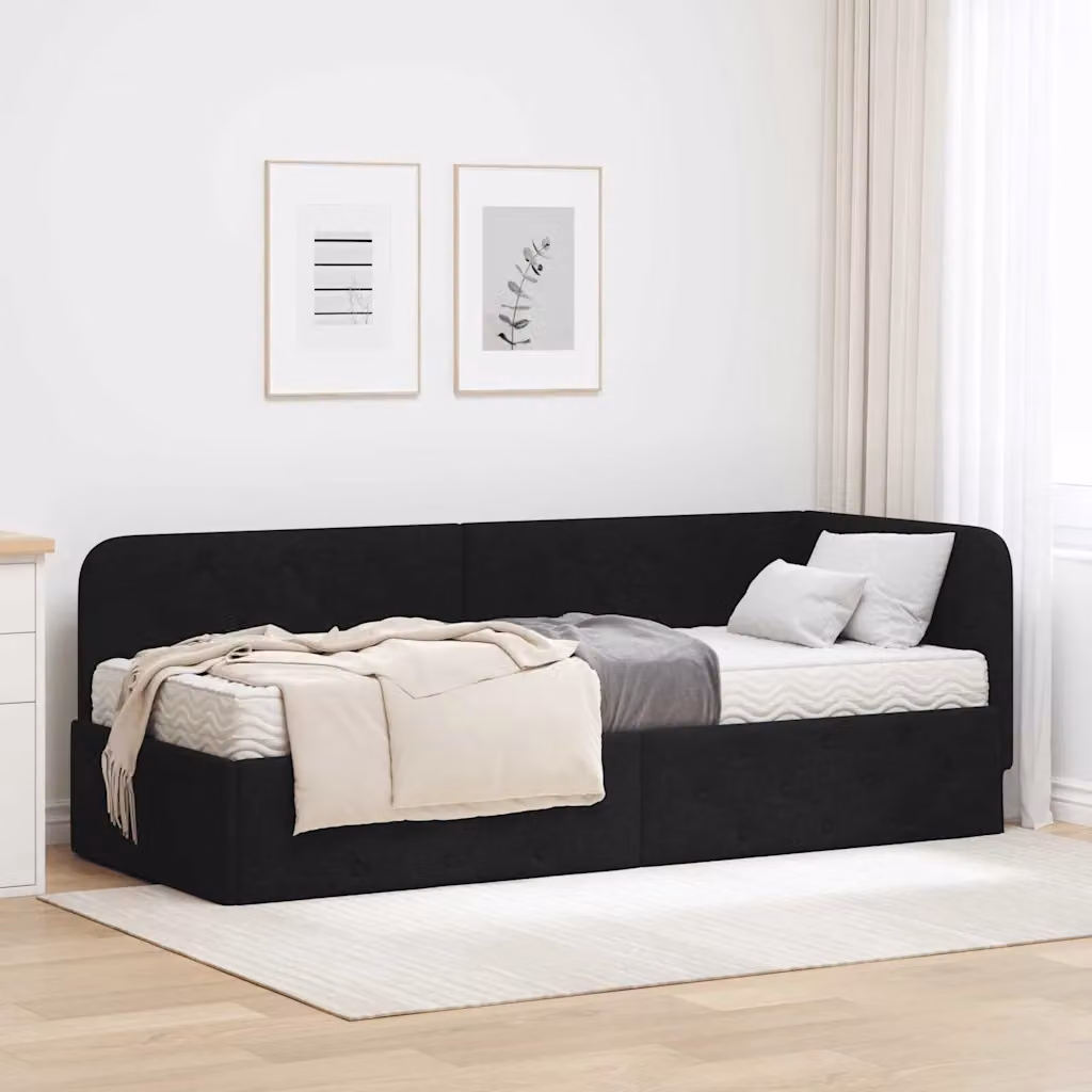 vidaXL Cornice del letto ad angolo asimmetrica in tessuto nero L: 200 cm, P: 80 cm, H: 72 cm – 1