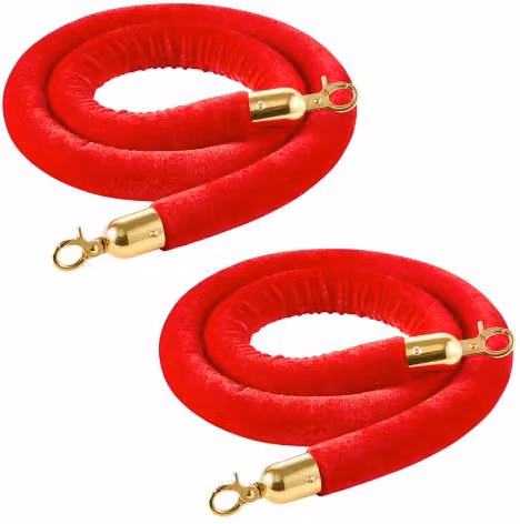 Set di 2 cordoni intrecciati VEVOR in velluto rosso con ganci dorati, lunghezza 1,5 m, per paletti divisori e controllo della folla