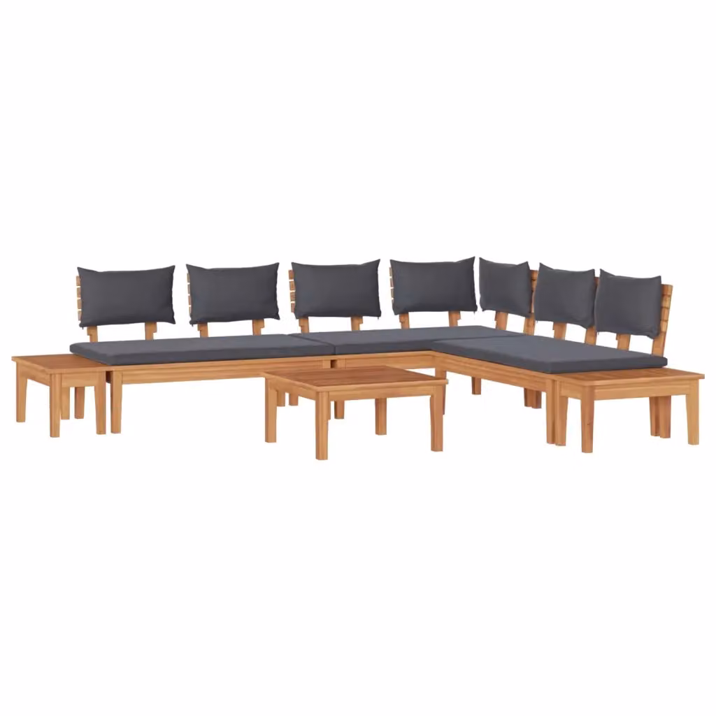 Set Divano da Giardino a L vidaXL in Legno di Teak con Tavolino e Cuscini, Marrone e Grigio – 2