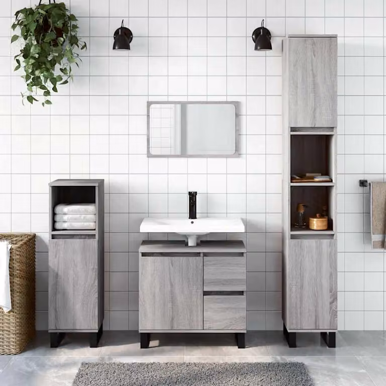 Armadietto da bagno vidaXL in stile industriale grigio con ante a battente e ripiani interni L/P/H: 65 x 33 x 60 cm
