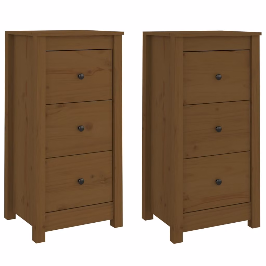 Credenze 2 pz Ambrate 40x35x80 cm in Legno Massello di Pino