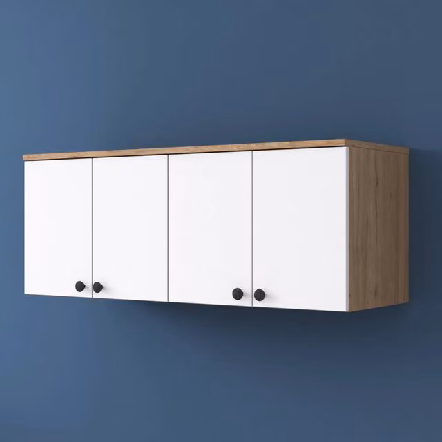 Mobile Pensile Dmora Rusco con 4 Ante in Legno Marrone e Bianco L: 120 cm, P: 43 cm, H: 47 cm – 1