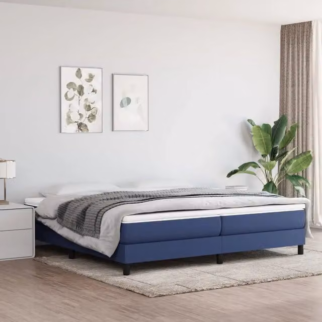 Letto Ibrido vidaXL con Giroletto a Molle e Materasso in Tessuto Blu e Bianco L/P/H: 200 x 200 x 25 cm