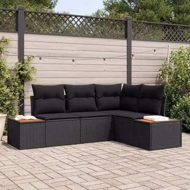 Set Divano da Giardino 4 pz 4-Numero di posti Nero Polyrattan 3356743